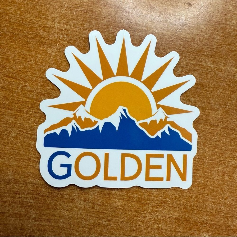Golden Sun and Mountain Sticker - Orange and Blue‎